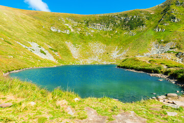 Fototapeta na wymiar Blue lake landscape in mountains with blue water