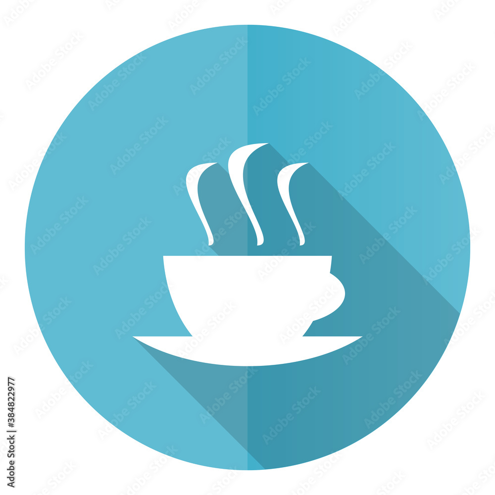 Aufkleber coffee vector icon, flat design blue round web button isolated on white background
