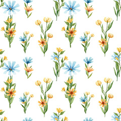 Seamless pattern with hand painted watercolor florals