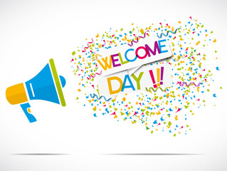 mégaphone avec mot multicolore 