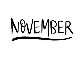 November hand lettering on white background