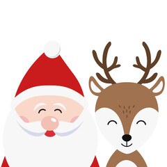 Obraz na płótnie Canvas Santa and reindeer cartoon merry christmas card white background