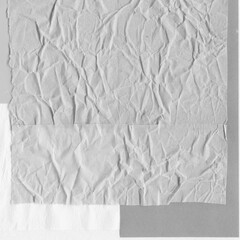 White torn paper collage close-up. Texture made from various paper and cardboard parts. Damaged old paper background. Vintage blank wallpaper. Material design backdrop.