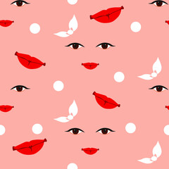 seamless pattern with eyes and lips and bow