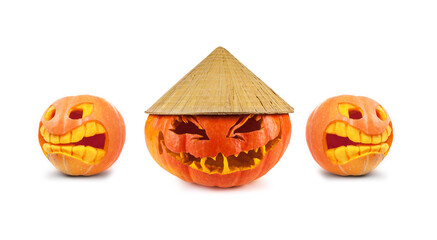 Halloween pumpkin with Asian hat