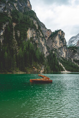 Fototapeta na wymiar Lago di Braies, Lake in Italy.