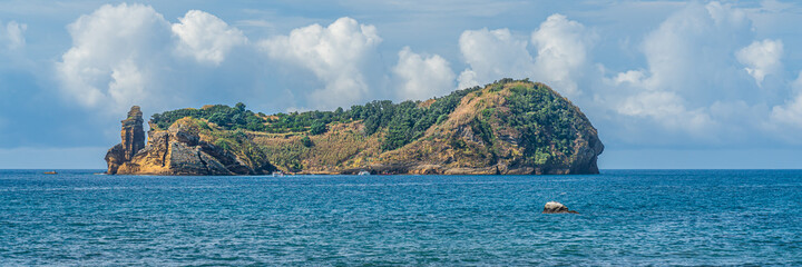Panorama view Islet in the ocean. Vila Franca do Campo. San Miguel island, Azores