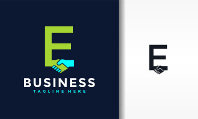 letter E shake hands logo