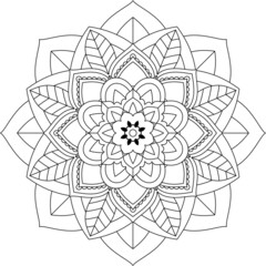 Easy Mandala coloring book simple and basic for beginners, seniors and children. Set of Mehndi flower pattern for Henna drawing and tattoo. Decoration in ethnic oriental, Indian style.