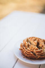 Turkish coffee and tahini donut on a white background.