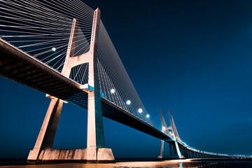 Vasco da Gama bridge in Lisbon by night, Portugal