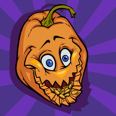 Happy Halloween funny Pumpkin cartoon faces with smile. Autumn holidays.