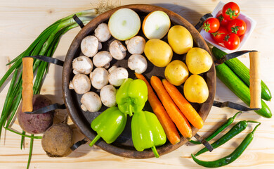 vegetables on a wooden background