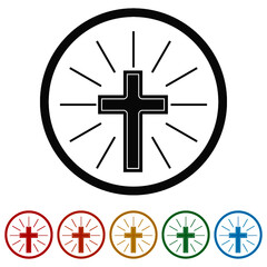 Christian cross ring icon, color set