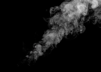 Thick smoke on a black isolated background. Abstract cloud of smoke.