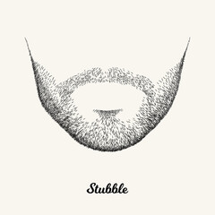 Male stubble. Simple linear Illustration with fashionable men hairstyle. Contour vector background with isolated element for barber shop decor, prints, t-shirts, posters - 384835119