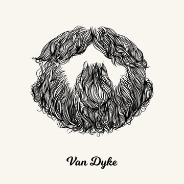 Van Dyke beard and mustache. Simple linear Illustration with fashionable men hairstyle. Contour vector background with isolated element for barber shop decor, prints, t-shirts, posters