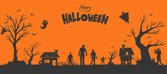 Halloween illustration silhouette flat style can be use for greeting card, invitation, party, and celebration event