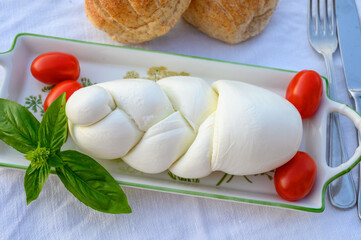 Fresh soft white italian cheese braid mozzarella buffalo made from Italian buffalo's milk by pasta...