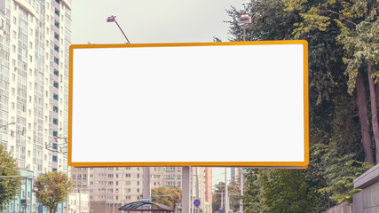 advertise commercial white blank banner in yellow frame with mockup
