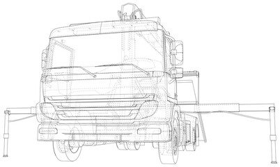 Obraz premium Roadside assistance tow truck illustration car vector. Isolated Wire-frame of breakdown lorry. Wire-frame line isolated. Vector rendering of 3d.