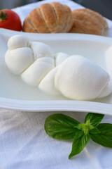 Fresh soft white italian cheese braid mozzarella buffalo made from Italian buffalo's milk by pasta filata method