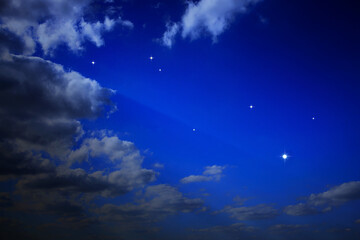 Obraz na płótnie Canvas Clouds and stars sky background with copy space.