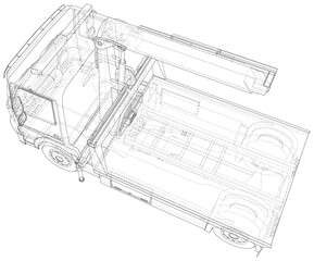 Vector Wire-frame tow truck. The layers of visible and invisible lines are separated. EPS10 format. Vector created of 3d.