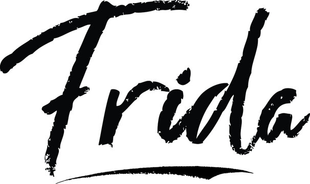 Frida-Female name Modern Brush Calligraphy on White Background