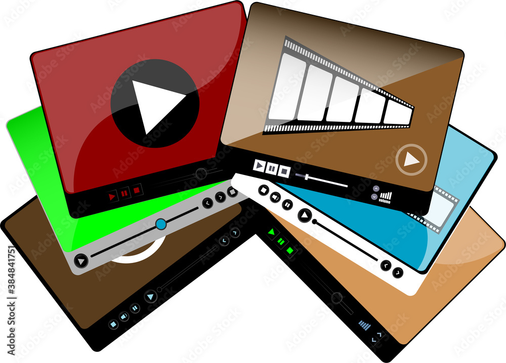 Poster modern video player in flat style. video player interface template set for web and mobile apps. medi