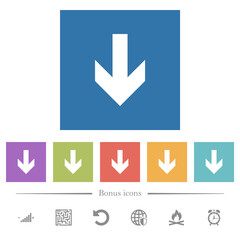 Down arrow flat white icons in square backgrounds