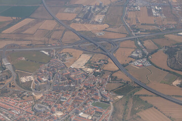 flight over the city of Lisbon by plane. Portugal .