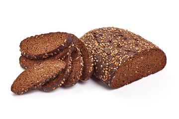 Homemade wholegrain rye bread, isolated on white background
