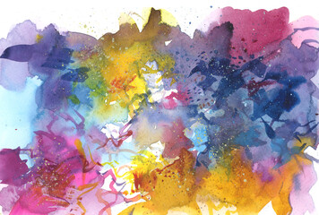 Fototapeta na wymiar Abstract watercolor smear blot painting. Color long horizontal texture background.