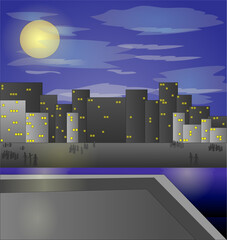 Night city vector illustration. Dark urban scape. Night cityscape, abstract background
