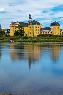 view over the river Elbe to Coswig castle