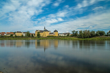 view over the river Elbe to Coswig castle