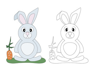 Page of coloring book for children. Cute bunny.  Hand painted animal sketches in a simple style. T-shirt print, label, patch or sticker. Vector illustration.