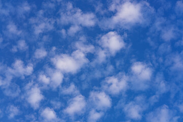Beautiful small white clouds floating across the blue sky