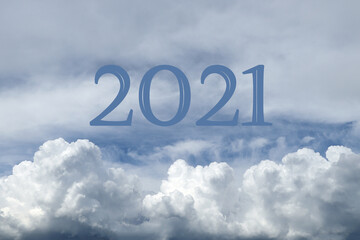 Naklejka na ściany i meble New Year 2021 on white clouds