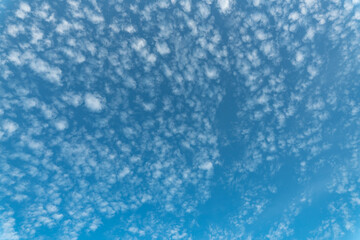 Fototapeta na wymiar Beautiful small white clouds floating across the blue sky