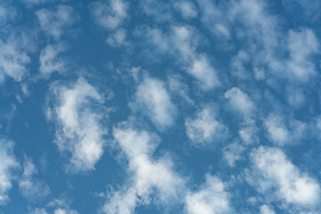 Beautiful small white clouds floating across the blue sky