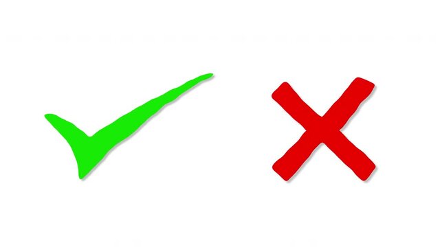 True or false, yes or no symbols checkmark animation movement, with on alpha channel background. 