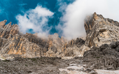 panoramic view on the mountain ranges of the dolomites
