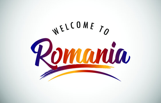 Romania Welcome To Message in Beautiful Colored Modern Gradients Vector Illustration.