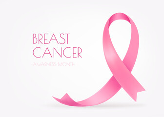 World breast cancer awareness month. Pink silk ribbon on white background