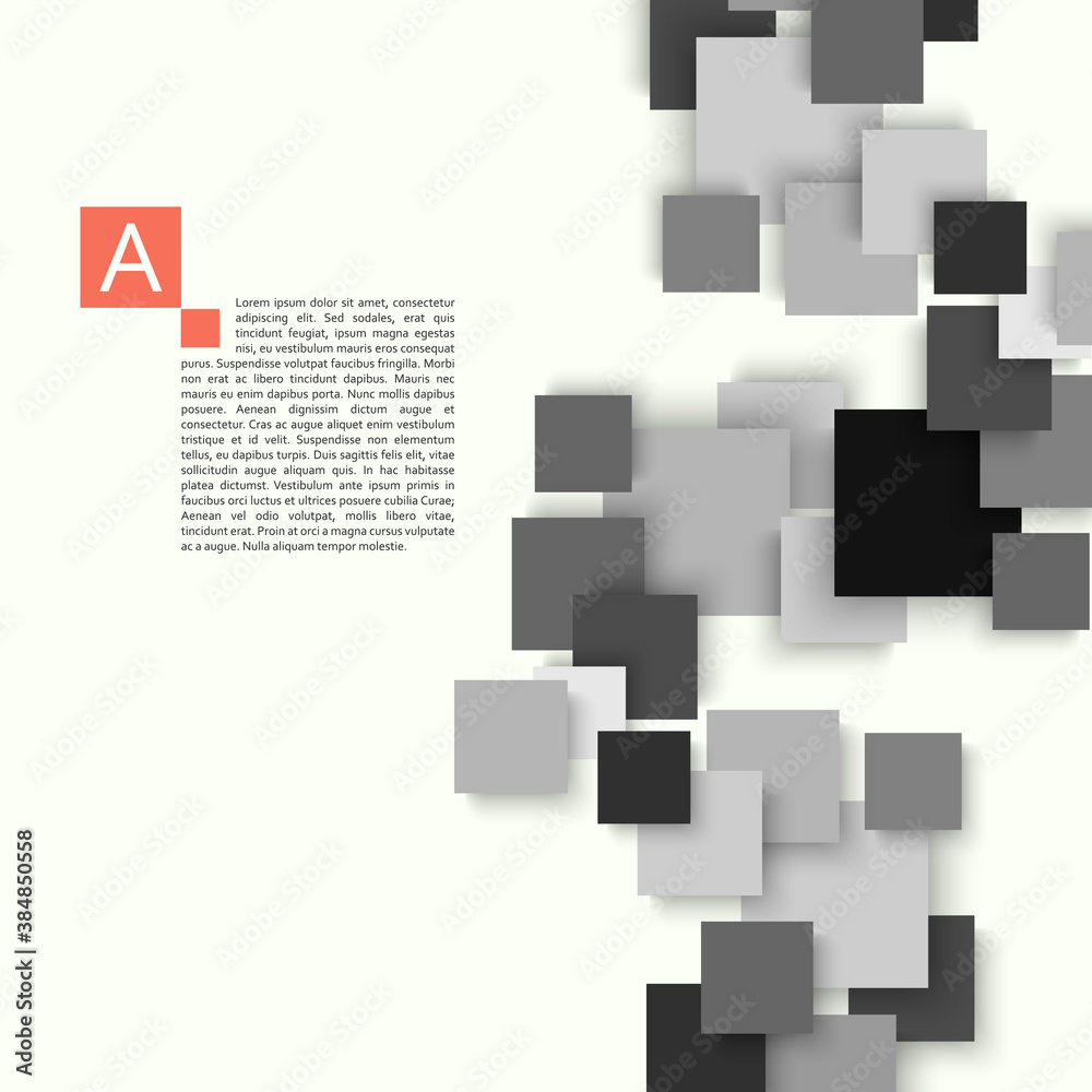 Poster 3d web banner with connect square with shadow on white background. Banner, brochure and cover design template