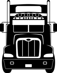 semi truck front view, black silhouette, front 