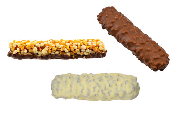 Chocolate bar with nuts isolated on white background