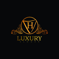 Luxury Logo Design Template For Letter H. Logo Design For Restaurant, Royalty, Boutique, Cafe, Hotel, Heraldic, Jewelry, Fashion. Golden Calligraphy Badge For Letter H.With Arranged Layers